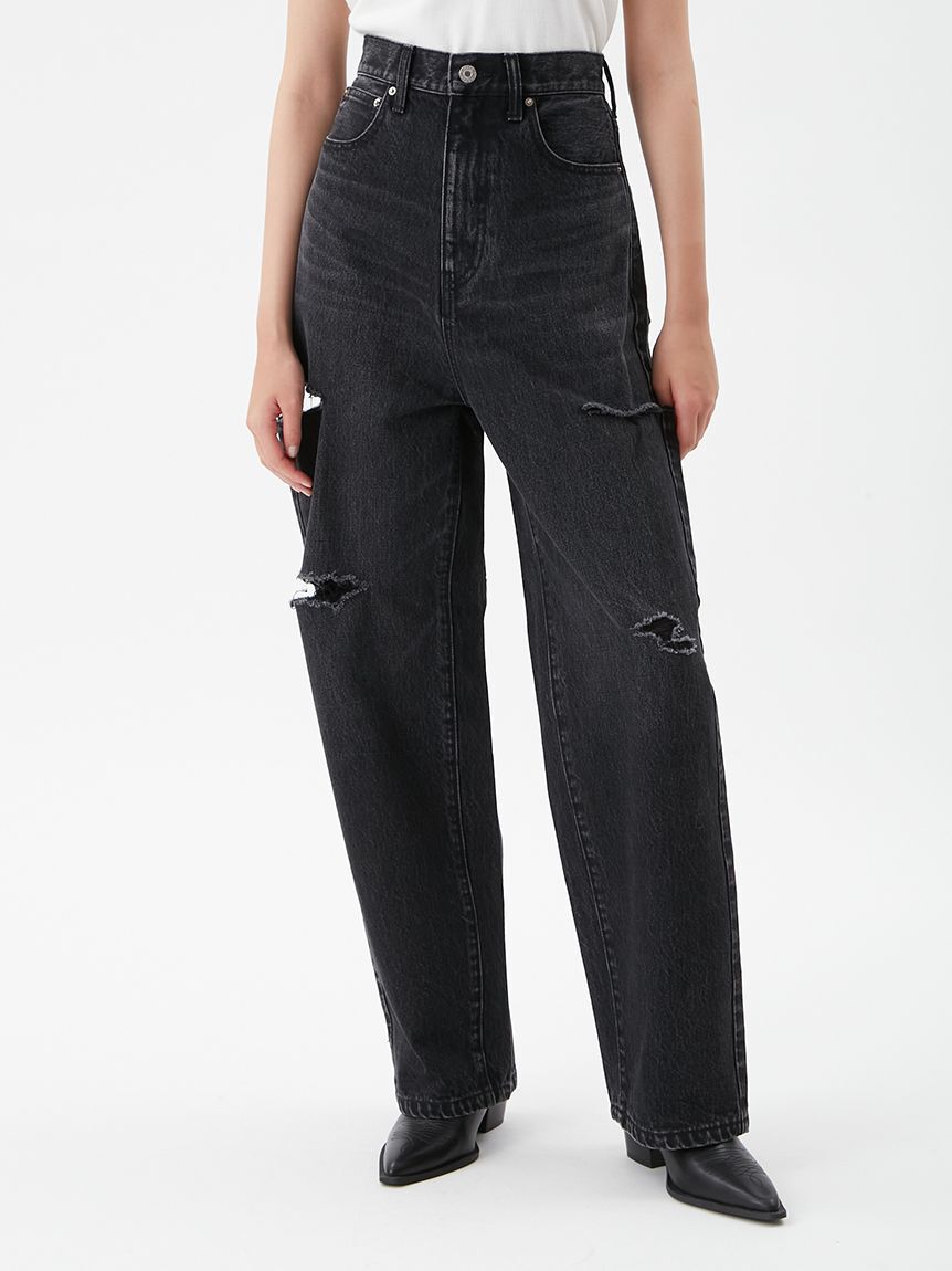 Mila Owen「カットアウトダメージセミワイドデニムパンツ」|デニム|