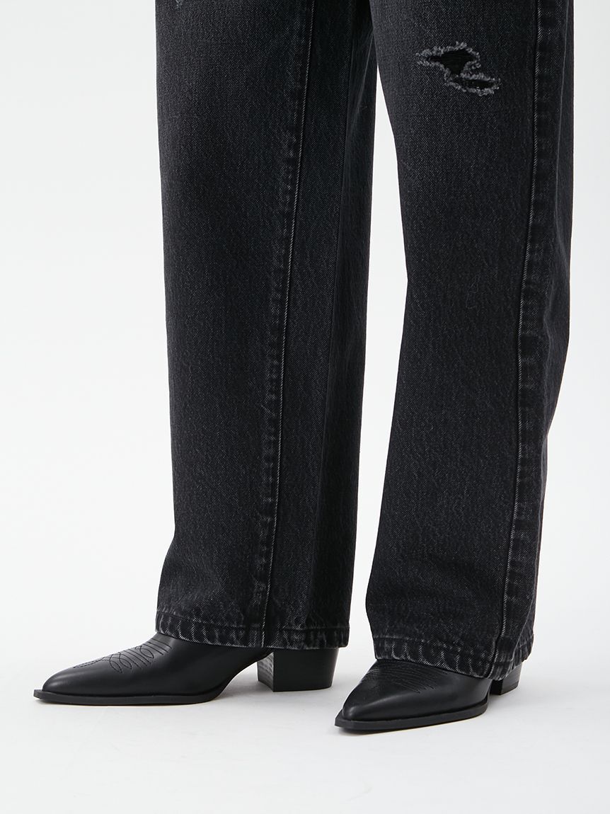 Mila Owen「カットアウトダメージセミワイドデニムパンツ」|デニム|