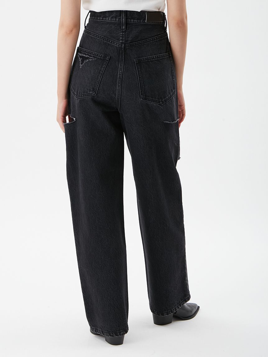 Mila Owen「カットアウトダメージセミワイドデニムパンツ」|デニム|