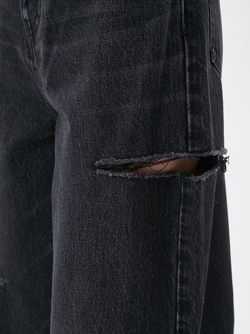 Mila Owen「カットアウトダメージセミワイドデニムパンツ」|デニム|