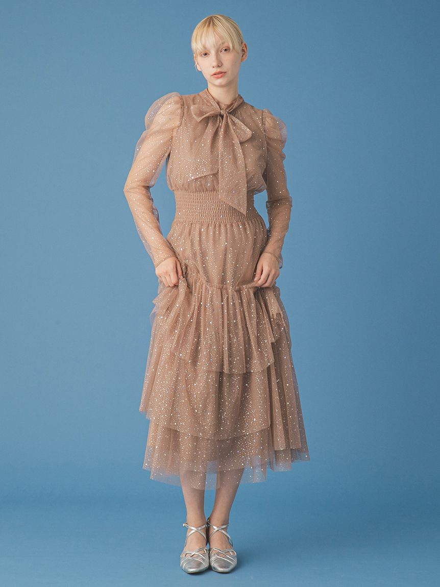 FURFUR「ロングスリーブラメチュールドレス」|ドレス|