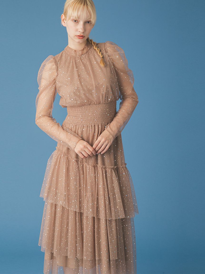 FURFUR「ロングスリーブラメチュールドレス」|ドレス|