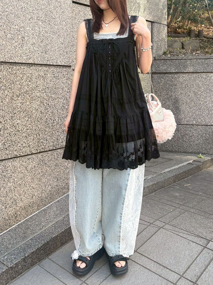 FURFUR「レースドッキングカーブデニムパンツ」|デニム|