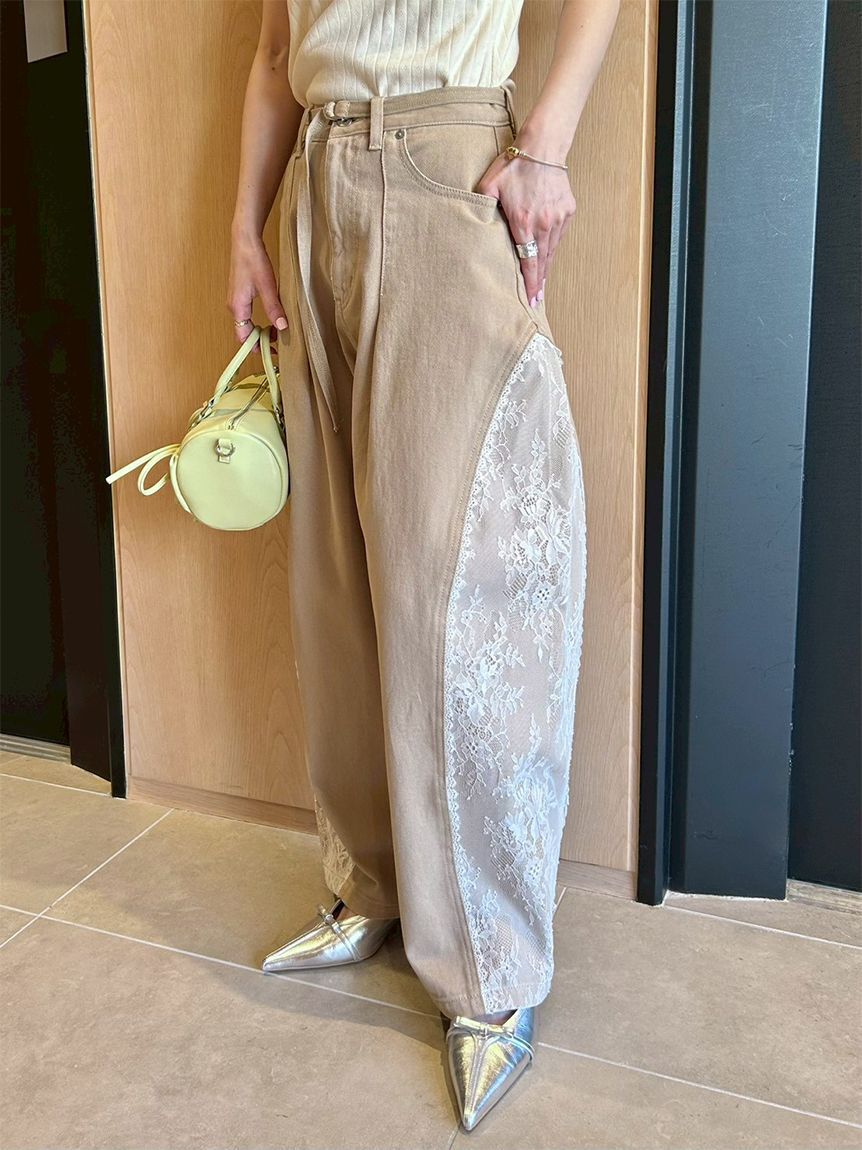 FURFUR「レースドッキングカーブデニムパンツ」|デニム|