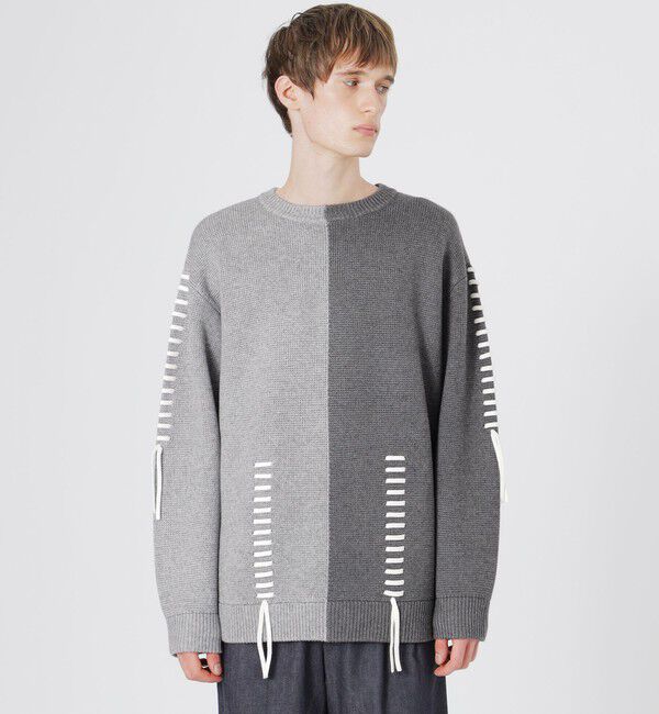  「バイカラーポイントスレッドプルオーバー」|ニット・セーター|グレー