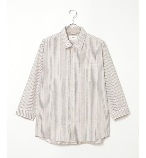 ikka「【吸水速乾】7分袖イージーケアリネンストライプシャツ」|シャツ・ブラウス|