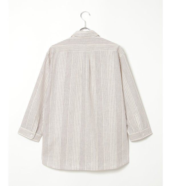 ikka「【吸水速乾】7分袖イージーケアリネンストライプシャツ」|シャツ・ブラウス|