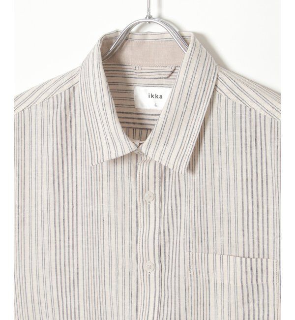 ikka「【吸水速乾】7分袖イージーケアリネンストライプシャツ」|シャツ・ブラウス|