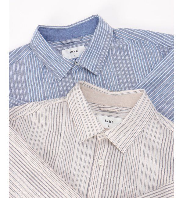 ikka「【吸水速乾】7分袖イージーケアリネンストライプシャツ」|シャツ・ブラウス|