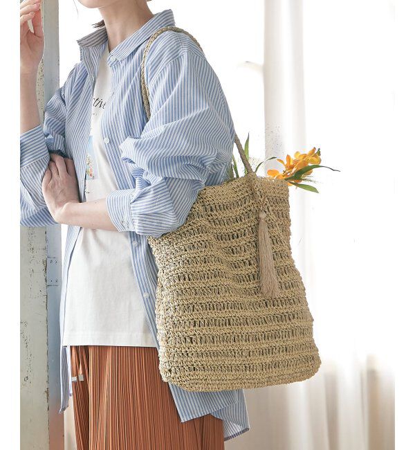 ikka「雑材つまみ縦長トートバッグ」|その他|