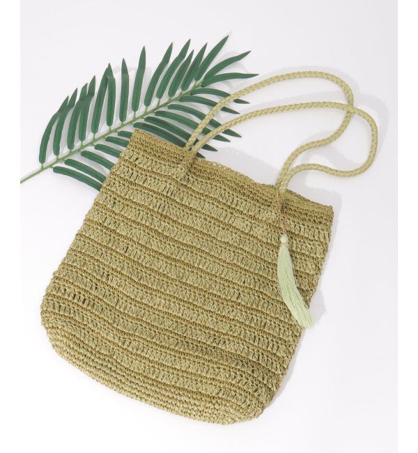 ikka「雑材つまみ縦長トートバッグ」|その他|グリーン