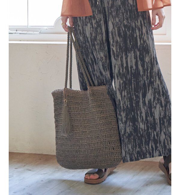 ikka「雑材つまみ縦長トートバッグ」|その他|ブラウン