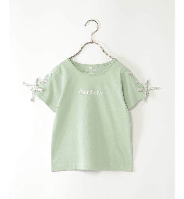 ikka kids「袖ギンガムレースアップTシャツ（120~160cm）」|Tシャツ・カットソー|ミントグリン