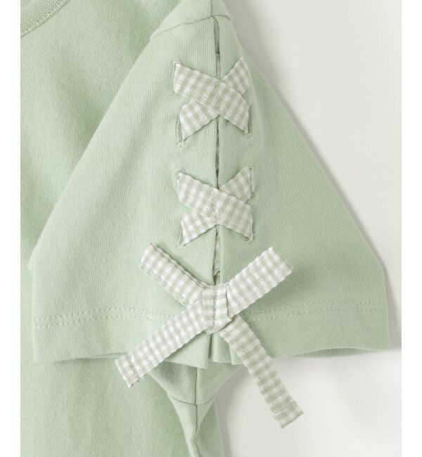 ikka kids「袖ギンガムレースアップTシャツ（120~160cm）」|Tシャツ・カットソー|