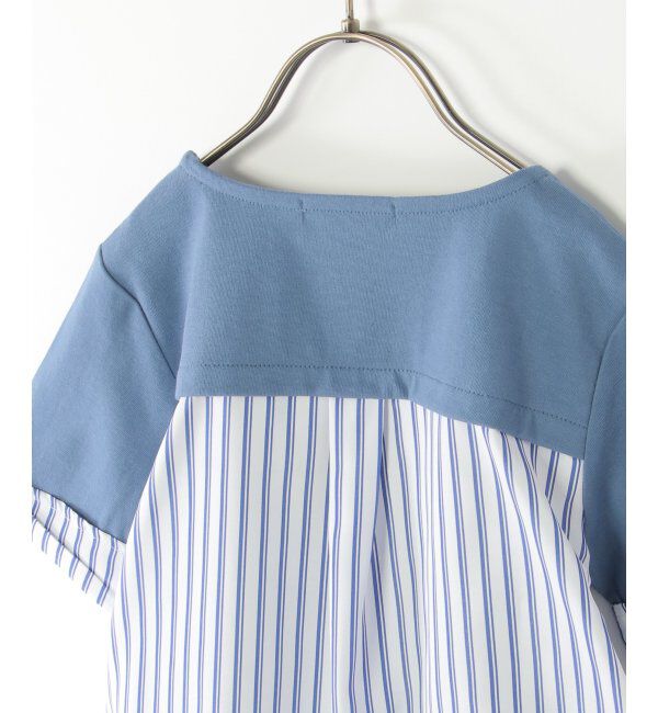 ikka kids「【親子おそろい】袖リボンストライプ切り替えTシャツ（120~160cm）」|Tシャツ・カットソー|