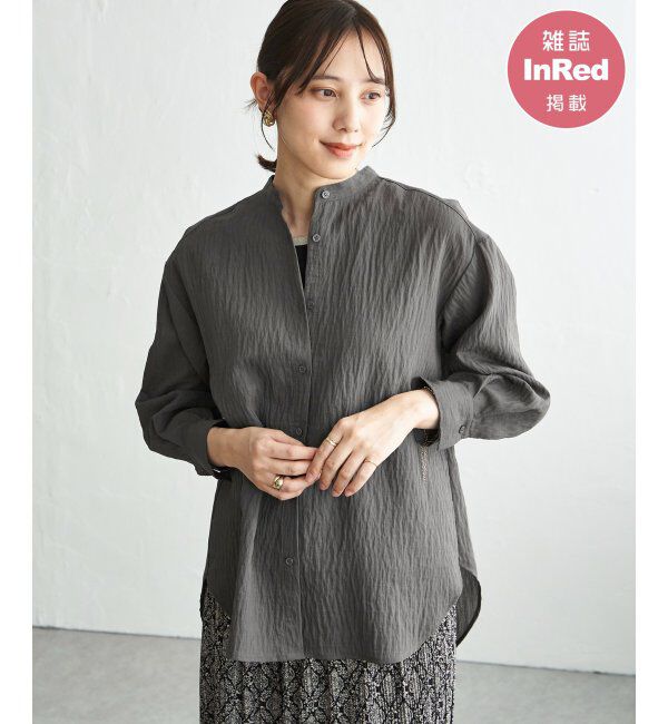 ikka「【雑誌InRed5月号掲載】冷感リネンバンドカラーシャツ」|シャツ・ブラウス|チャコール