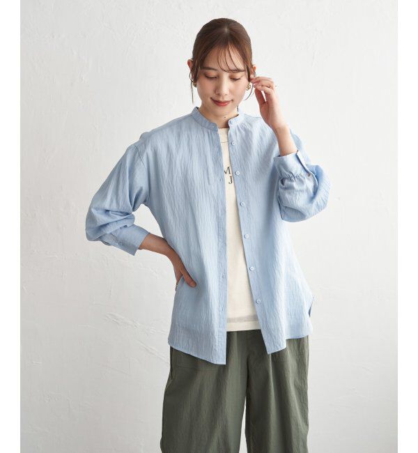 ikka「【雑誌InRed5月号掲載】冷感リネンバンドカラーシャツ」|シャツ・ブラウス|