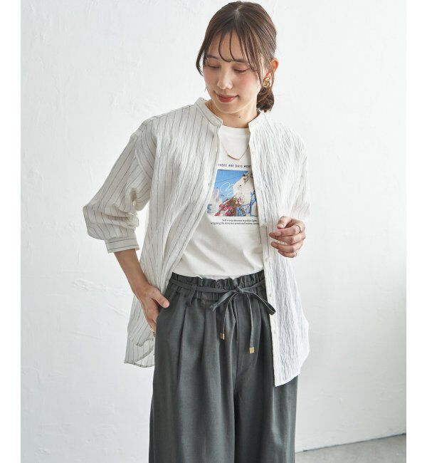 ikka「【雑誌InRed5月号掲載】冷感リネンバンドカラーシャツ」|シャツ・ブラウス|