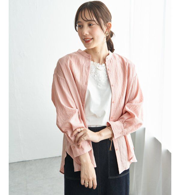 ikka「【雑誌InRed5月号掲載】冷感リネンバンドカラーシャツ」|シャツ・ブラウス|