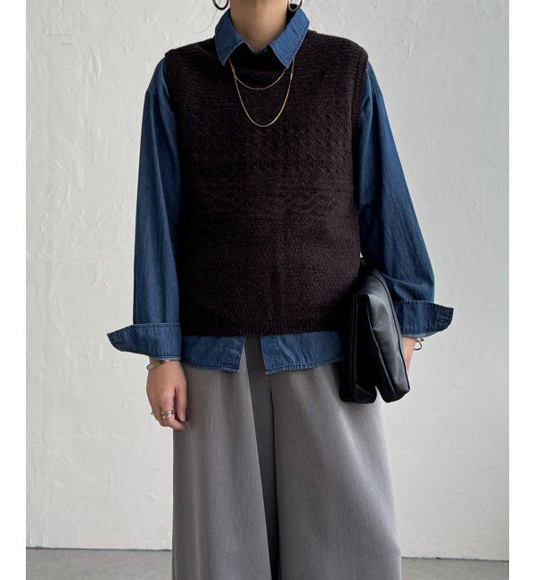 Lbc with Life「ウール混バックシャンベスト」|ニット・セーター|ブラック