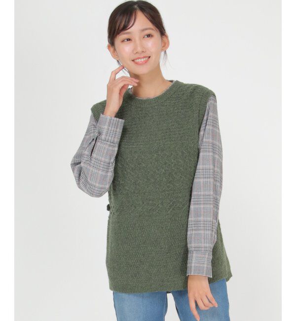 Lbc with Life「ウール混バックシャンベスト」|ニット・セーター|グリーン