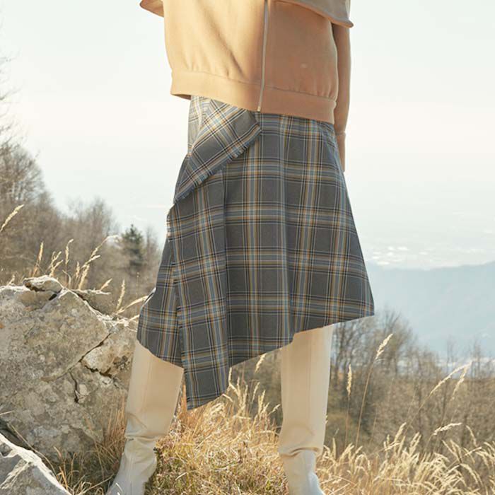 BACKYARD FAMILY「MIND フリンジチェックスカート 通販 日本製 スカート チェックスカート フリンジスカート」|スカート|