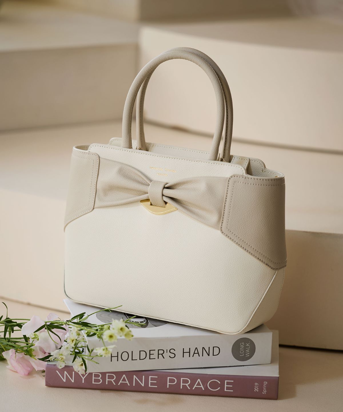 Samantha Thavasa「バイカラーリボンモチーフ スプリットレザーハンドバッグ」|ハンドバッグ|