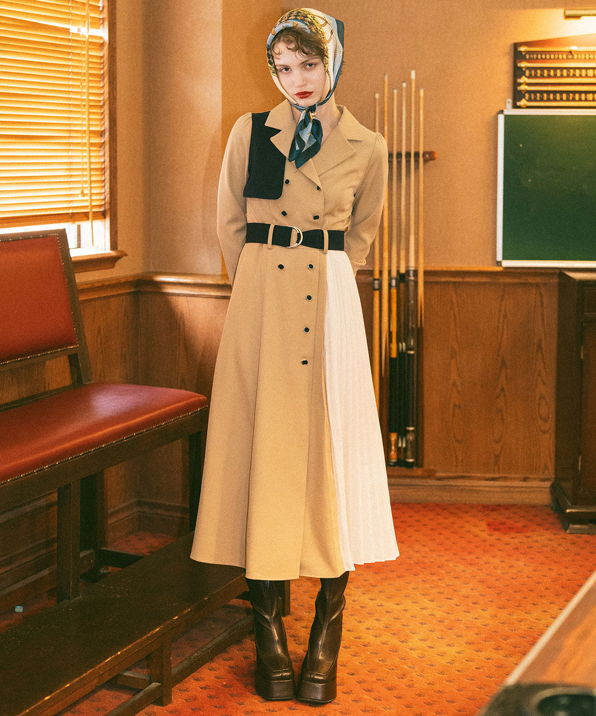 REDYAZEL「バイカラープリーツトレンチワンピース」|ワンピース|