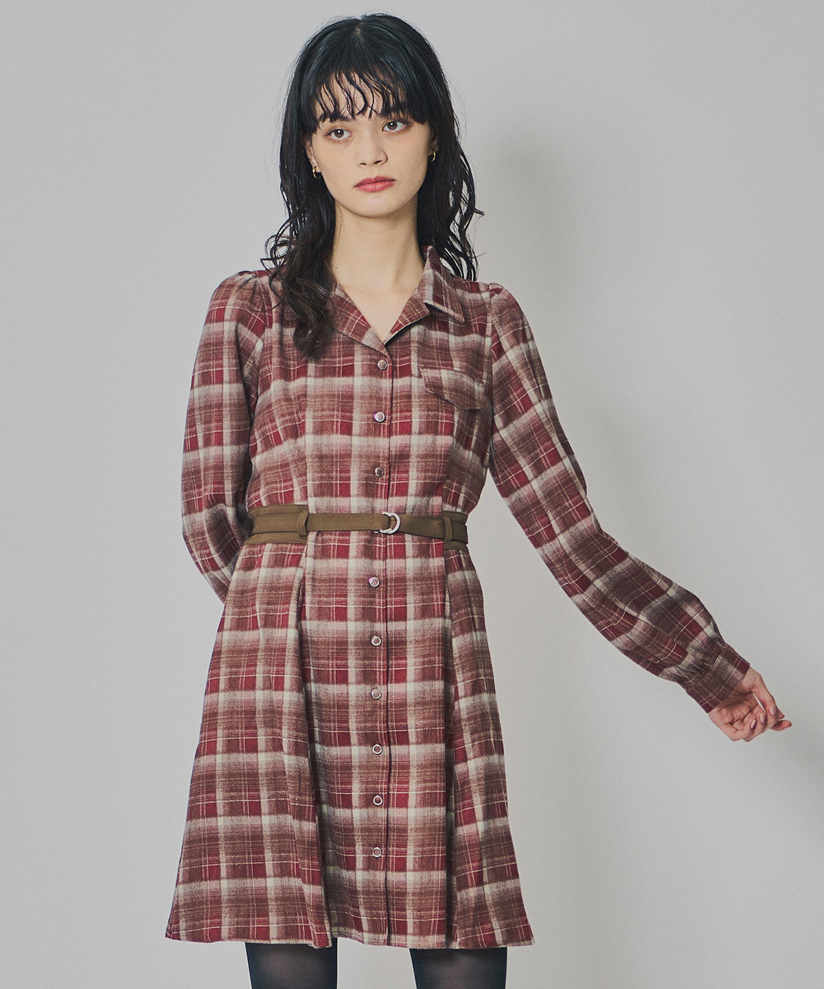 REDYAZEL「ウエストベルトチェックミニワンピース」|ワンピース|