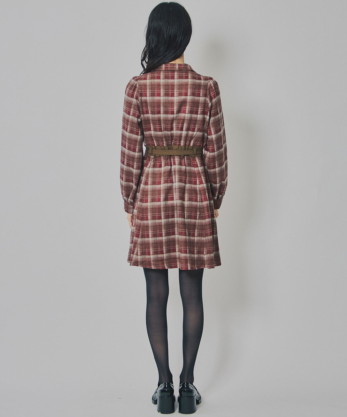 REDYAZEL「ウエストベルトチェックミニワンピース」|ワンピース|