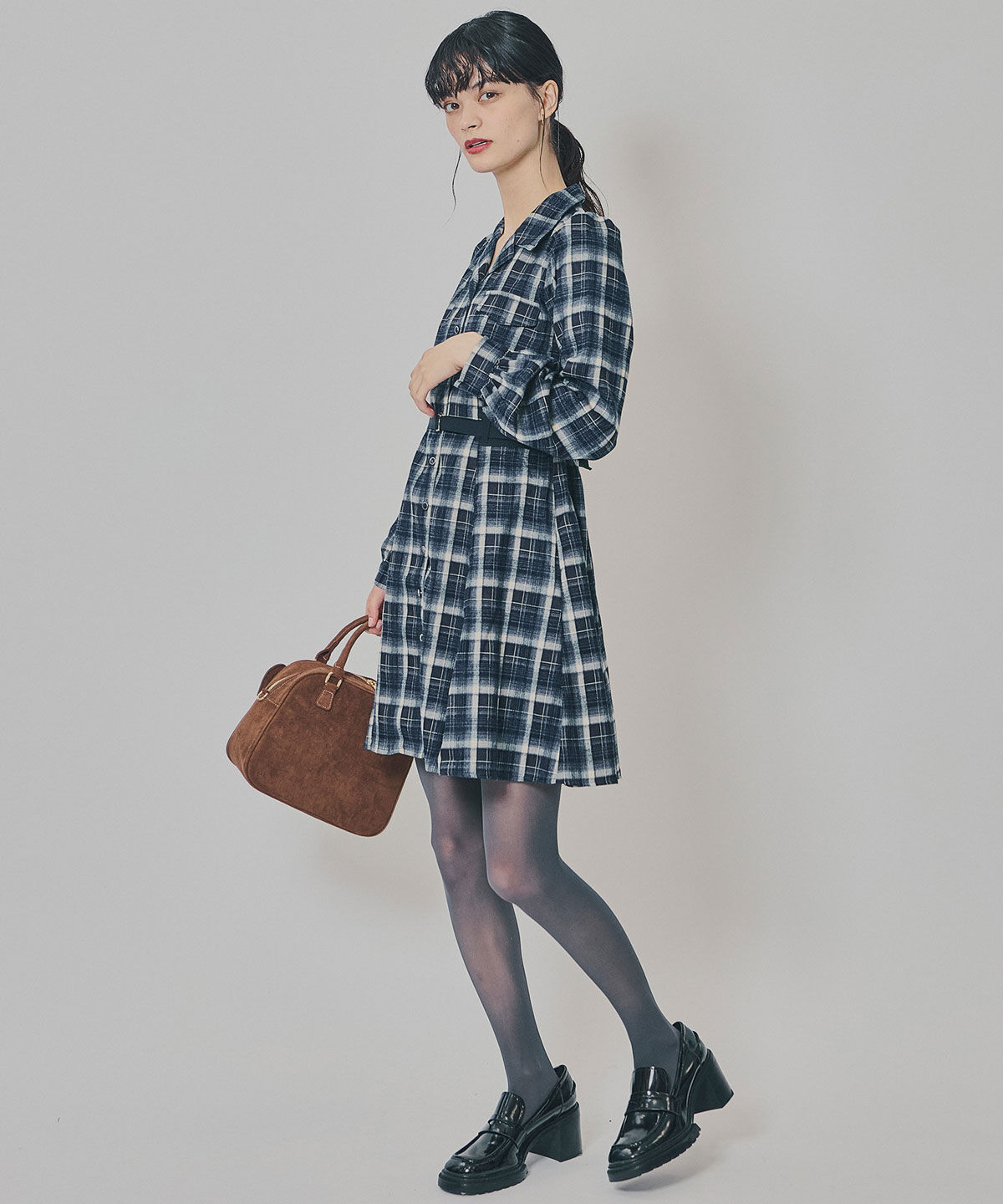 REDYAZEL「ウエストベルトチェックミニワンピース」|ワンピース|
