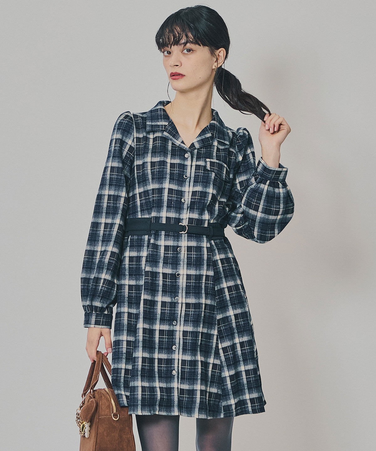 REDYAZEL「ウエストベルトチェックミニワンピース」|ワンピース|