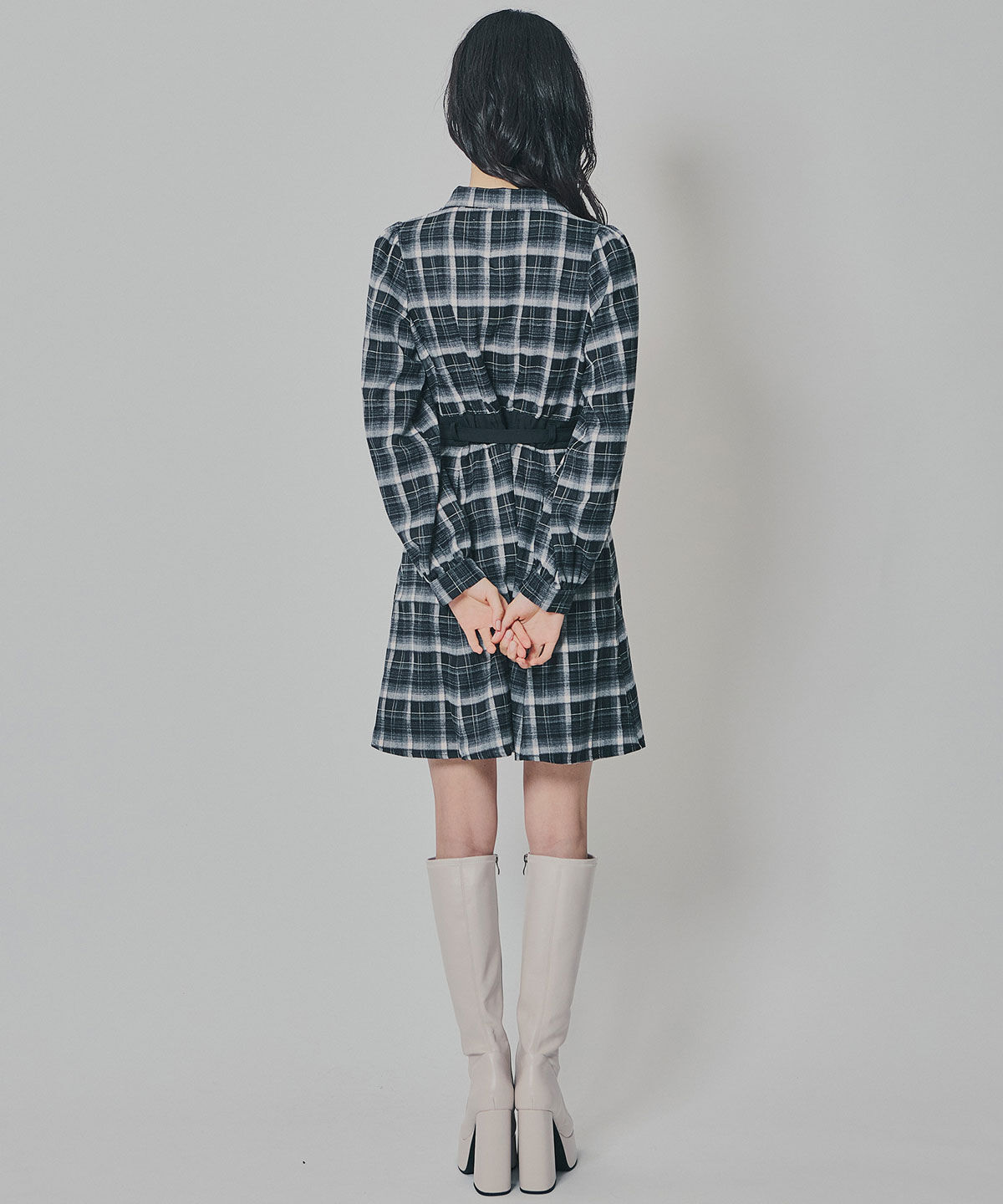 REDYAZEL「ウエストベルトチェックミニワンピース」|ワンピース|