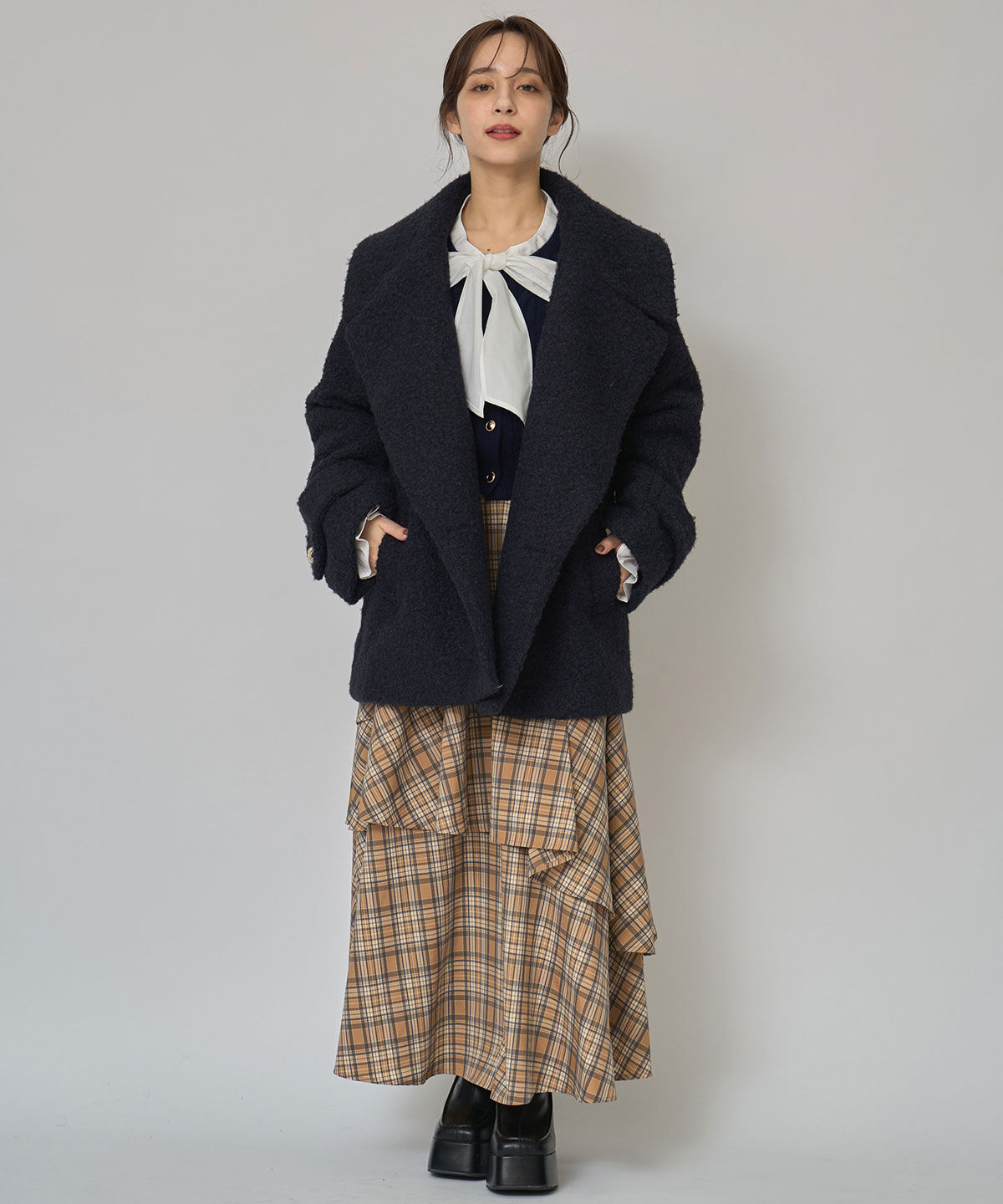 REDYAZEL「ボアダブルミドルコート」|ステンカラーコート|