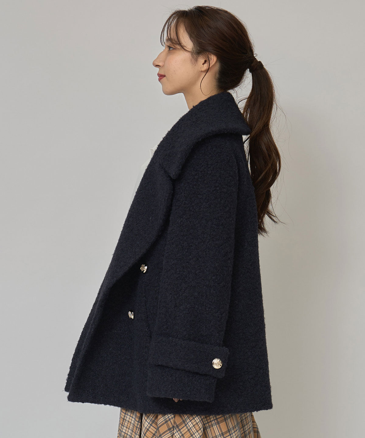 REDYAZEL「ボアダブルミドルコート」|ステンカラーコート|