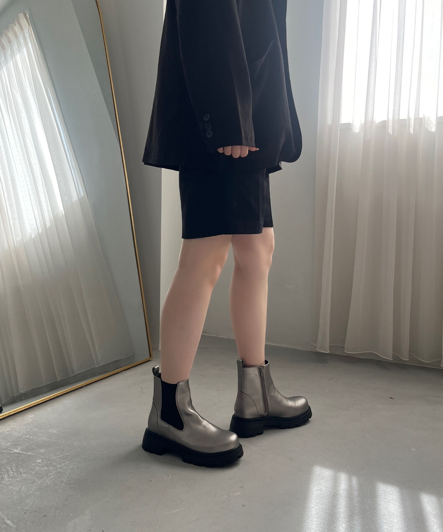 ORiental TRaffic「タンクソール サイドゴア ショートブーツ /41414 軽い ファスナー付き」|ショートブーツ|