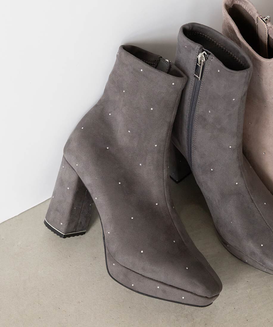 「ストーンデザインストレッチショートブーツ」|ショートブーツ|