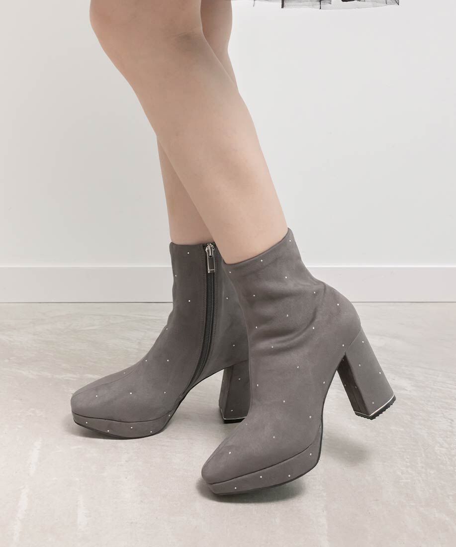  「ストーンデザインストレッチショートブーツ」|ショートブーツ|