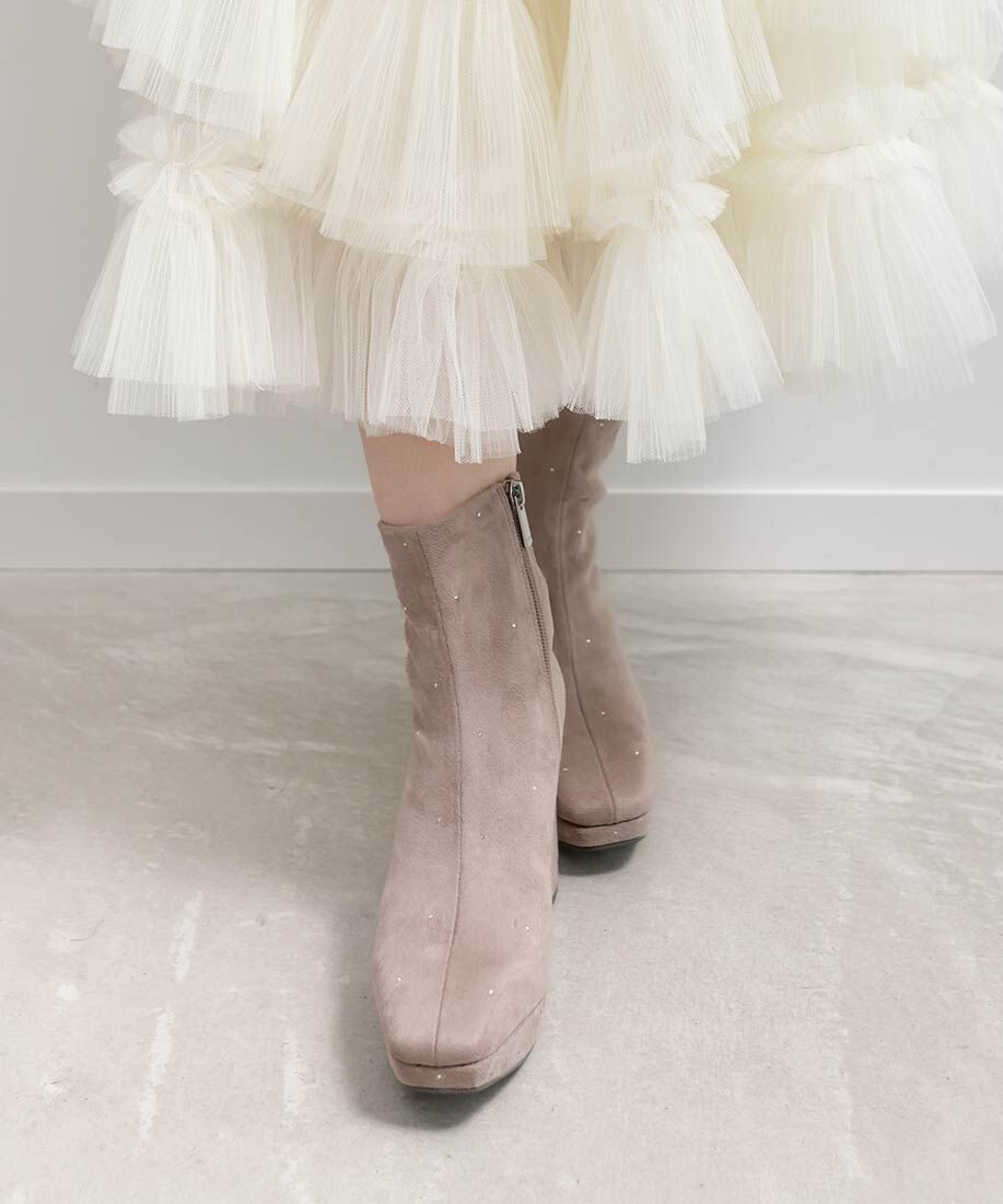  「ストーンデザインストレッチショートブーツ」|ショートブーツ|