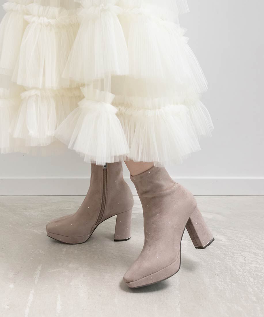  「ストーンデザインストレッチショートブーツ」|ショートブーツ|