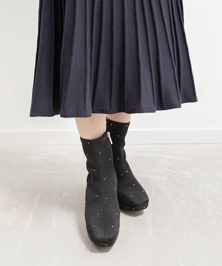  「ストーンデザインストレッチショートブーツ」|ショートブーツ|