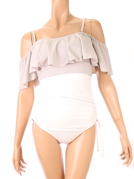 PEAK&PINE「無地オフショルダーワンピ見えビキニ」|ビキニ|ベージュ