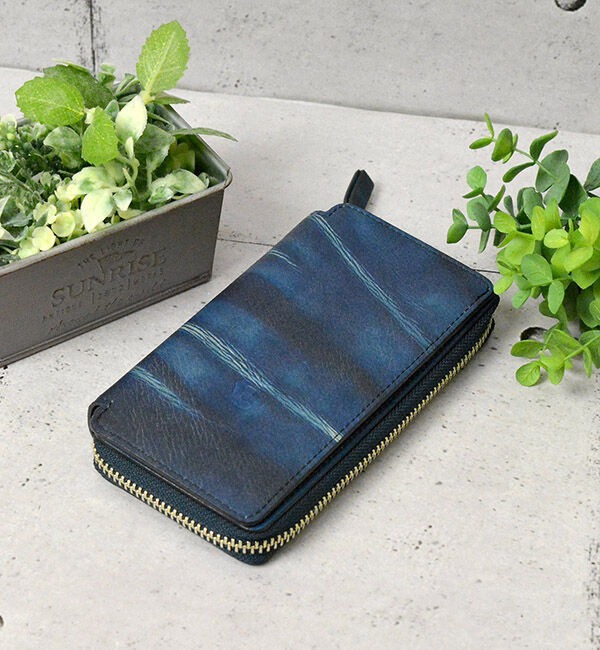 Kinuya Indigo「W409 本革　藍染め　絞り　Wallet」|財布|