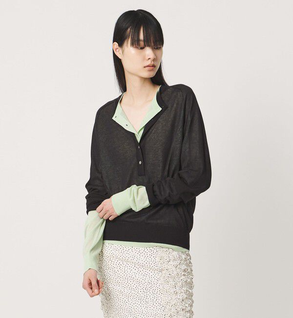 AEWEN MATOPH「＜AEWEN MATOPH＞シアーヘンリーネックニット ‐ ウォッシャブル ‐」|ニット・セーター|BLACK