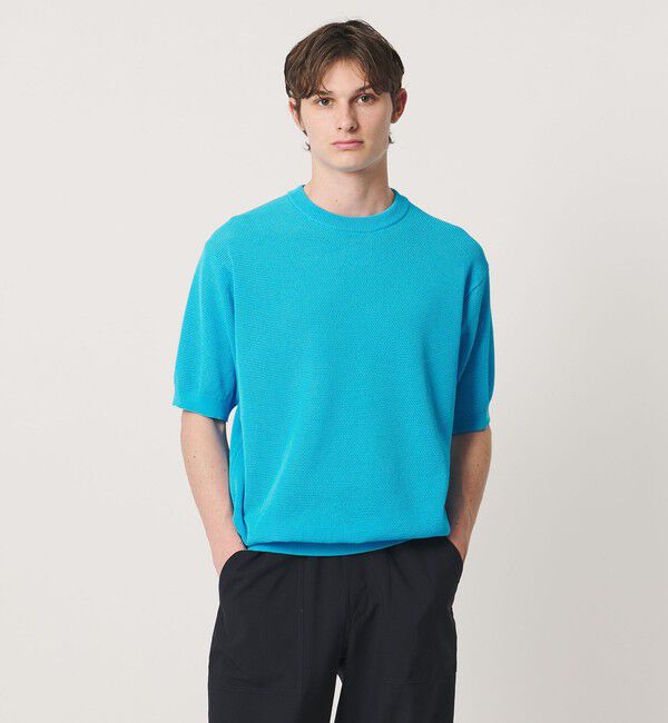 UNITED ARROWS「シャーリーカーン バーズアイ ショートスリーブ クルーネック ニットTシャツ」|ニット・セーター|TURQUOISE
