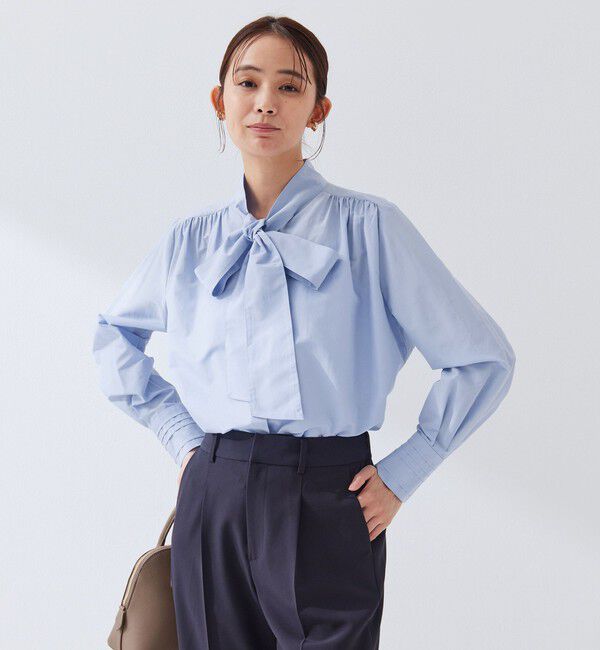 UNITED ARROWS green label relaxing「［size SHORTあり］ボウタイ ギャザー ブラウス」|シャツ・ブラウス|LT.BLUE