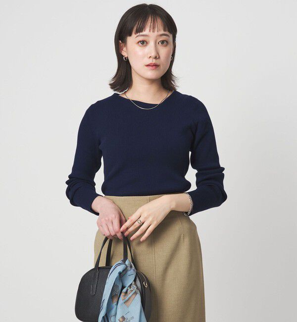UNITED ARROWS green label relaxing「＜1_OF MINE＞リブ アシンメトリー ネック プルオーバー ニット」|ニット・セーター|NAVY