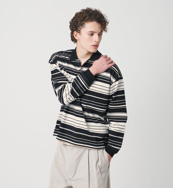 BEAUTY&YOUTH UNITED ARROWS「マルチ ボーダー ロング スリーブ ポロカラー カットソー」|Tシャツ・カットソー|NAVY