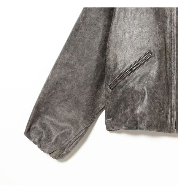 BEAMS「ワイドショートフィット ゴートレザー ジップブルゾン」|ブルゾン・スタジャン|