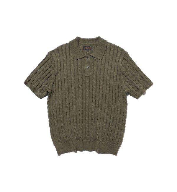 BEAMS PLUS「Knit Polo Cable」|ポロシャツ|OLIVE